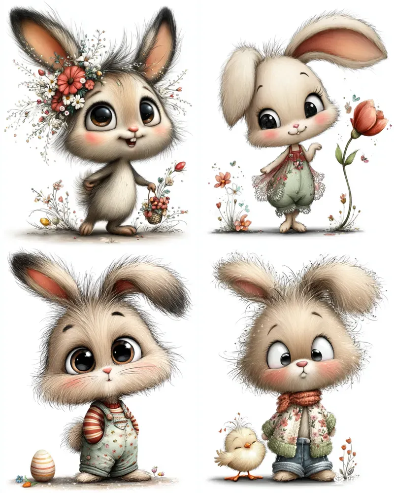 Cute Easter Bunny Watercolors
