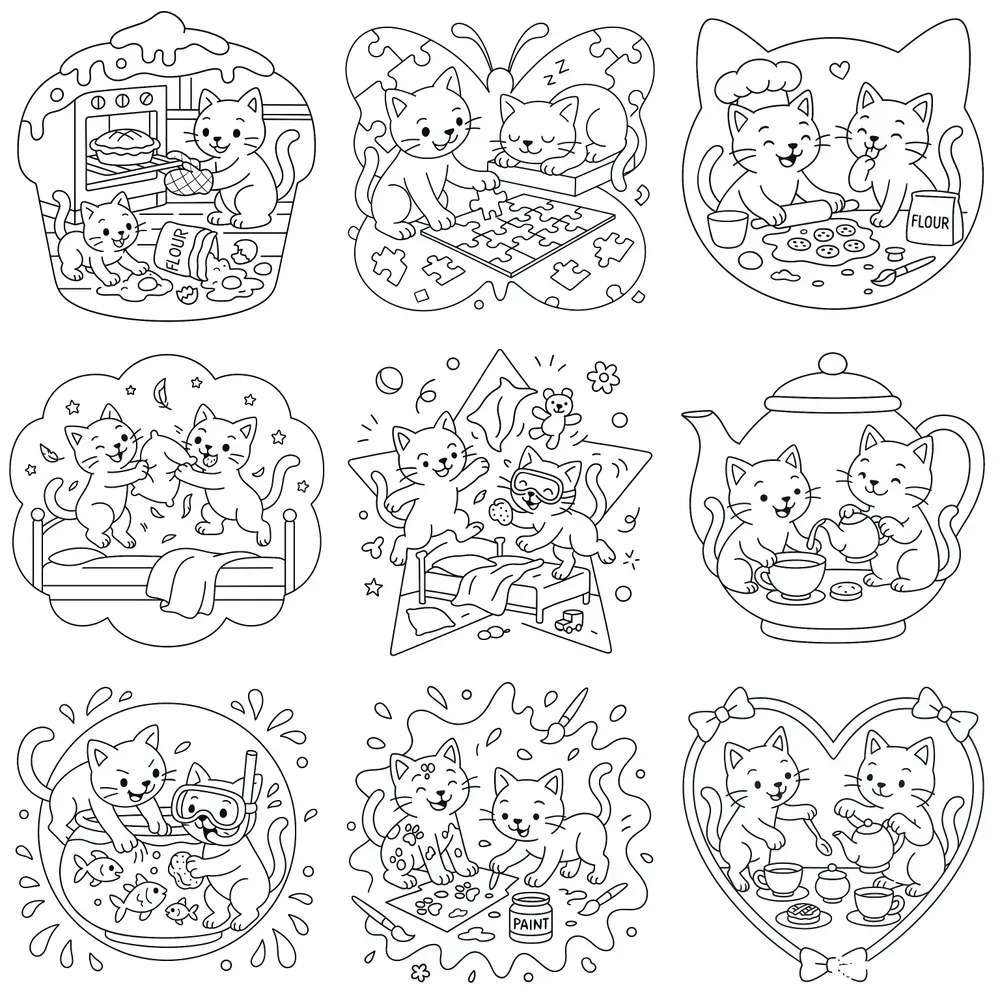 Naughty Cats Coloring Book Pages