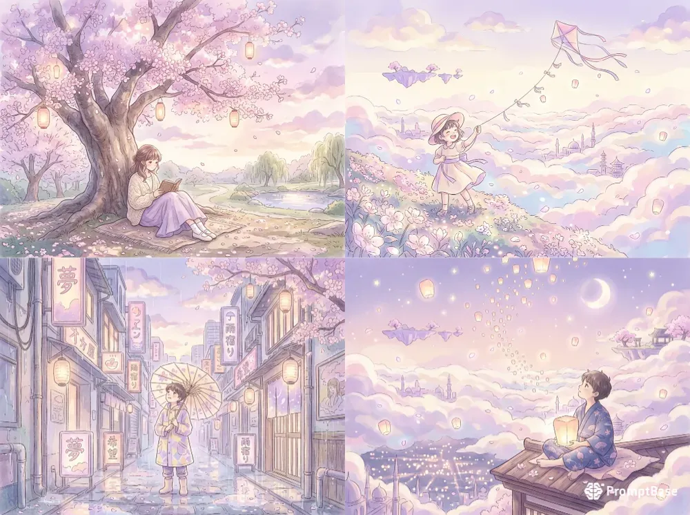 Pastel Watercolor Anime Dream Scenes
