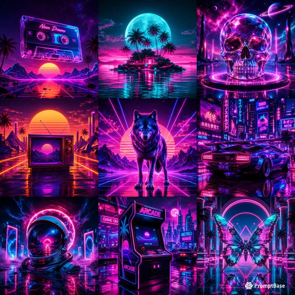 Synthwave Neon Retro Render Packs 3D
