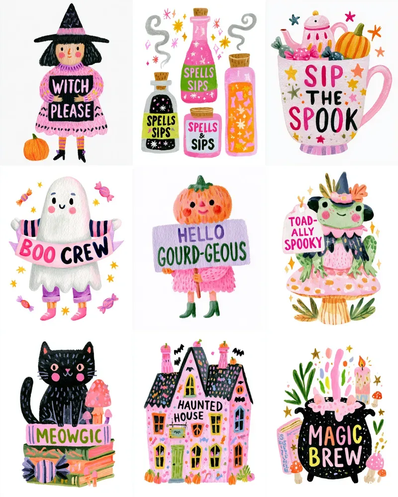 Whimsical Halloween Watercolor Clipart
