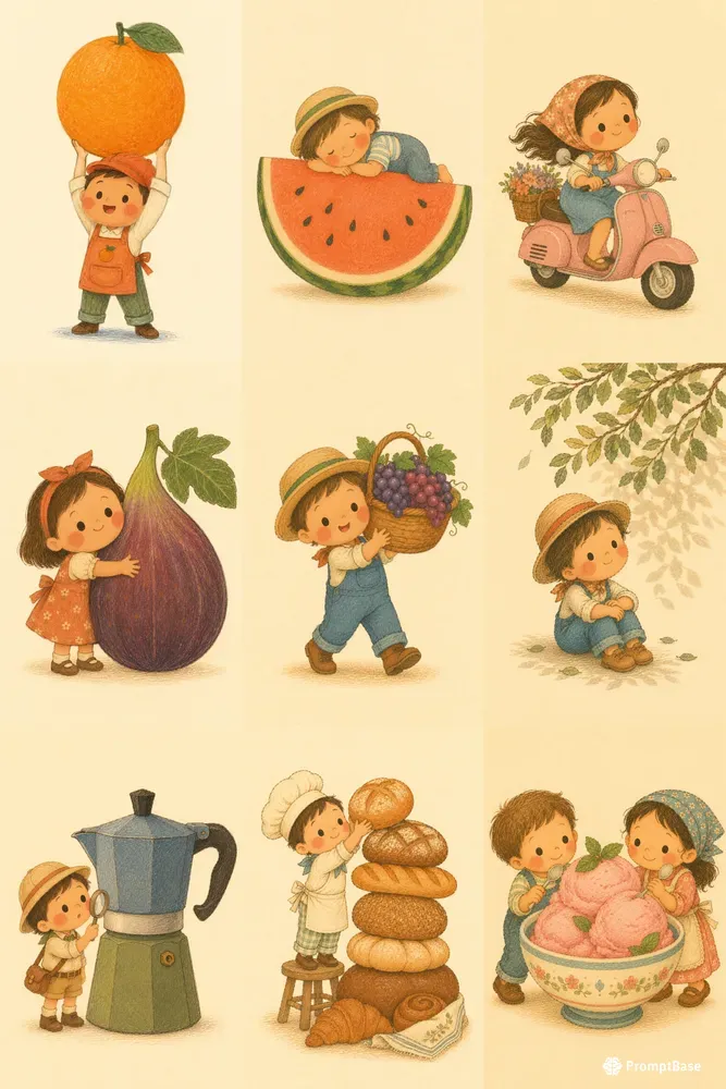 Mediterranean Pastel Naive Illustrations