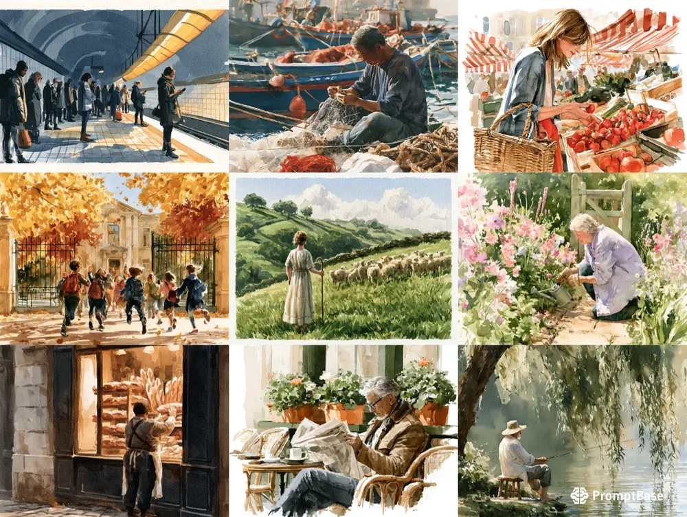 Daily Life Watercolor Art Generator