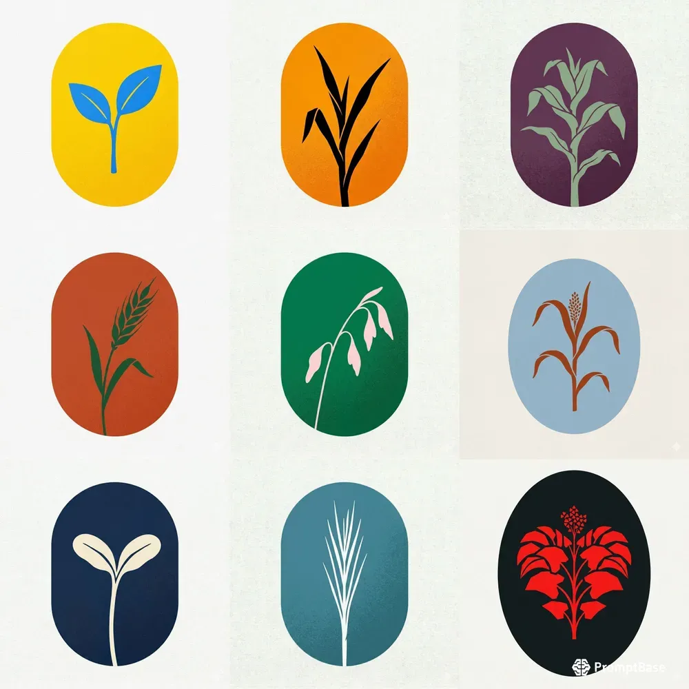 Grain Sprout Minimalist Oval Art