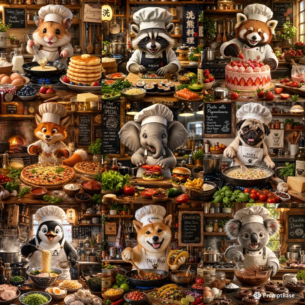 Whimsical Animal Chef Scenes
