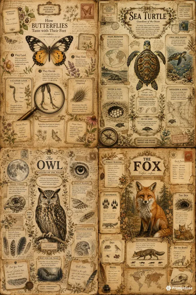 Vintage Nature Facts Collages