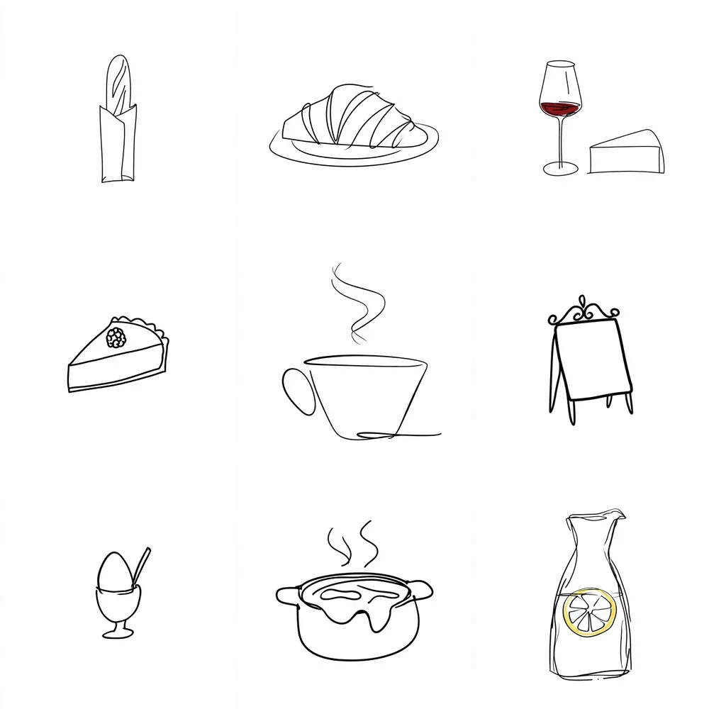 French Bistro Handdrawn Food Icons