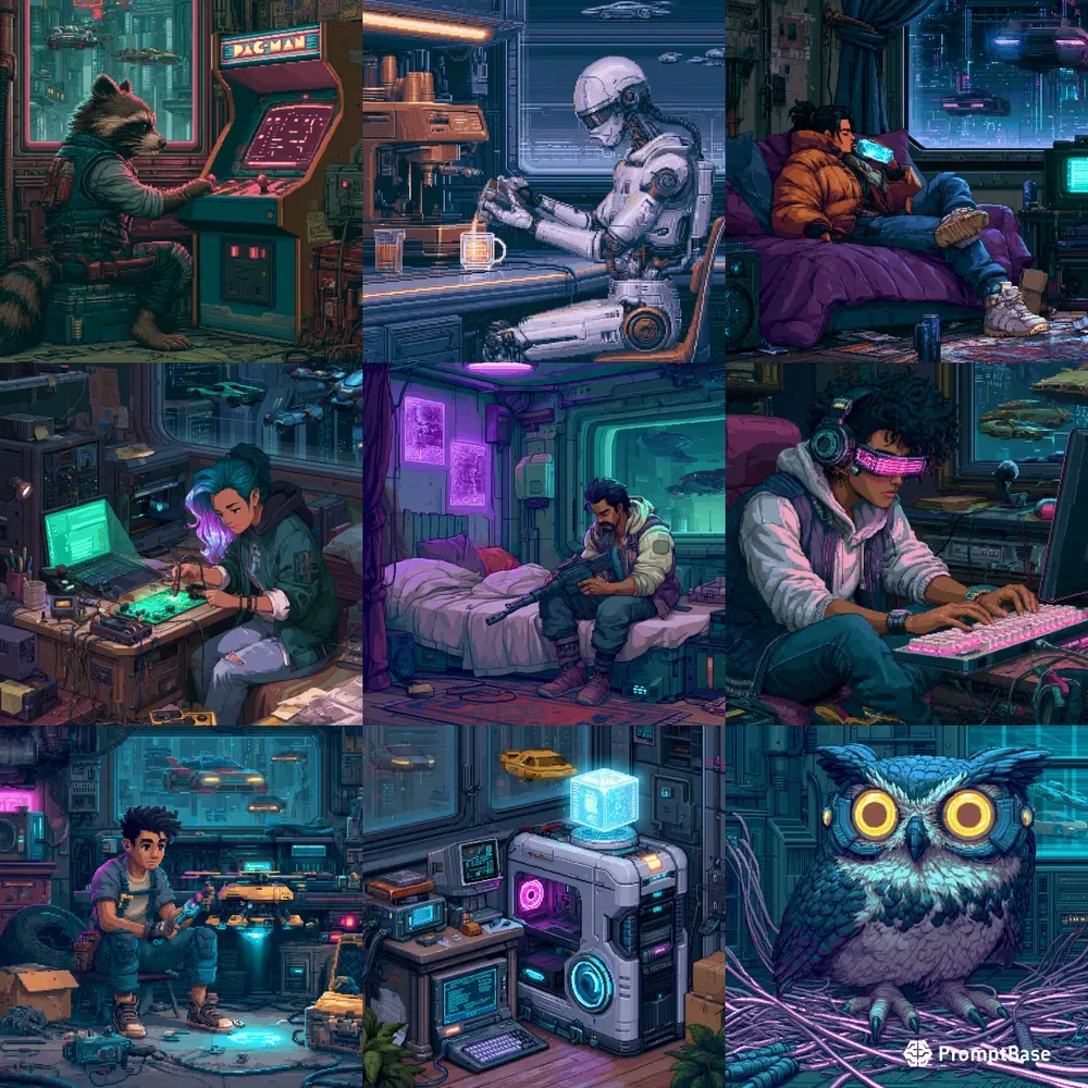 Retro 16 Bit Cyberpunk Pixel Art