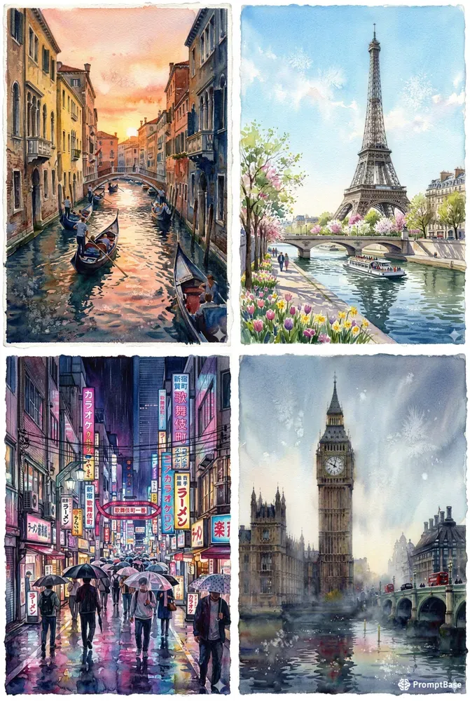 Custom City Watercolor Wall Art Assets