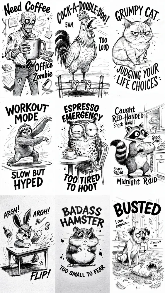 Expressive Ink Sketch Comedy Characters