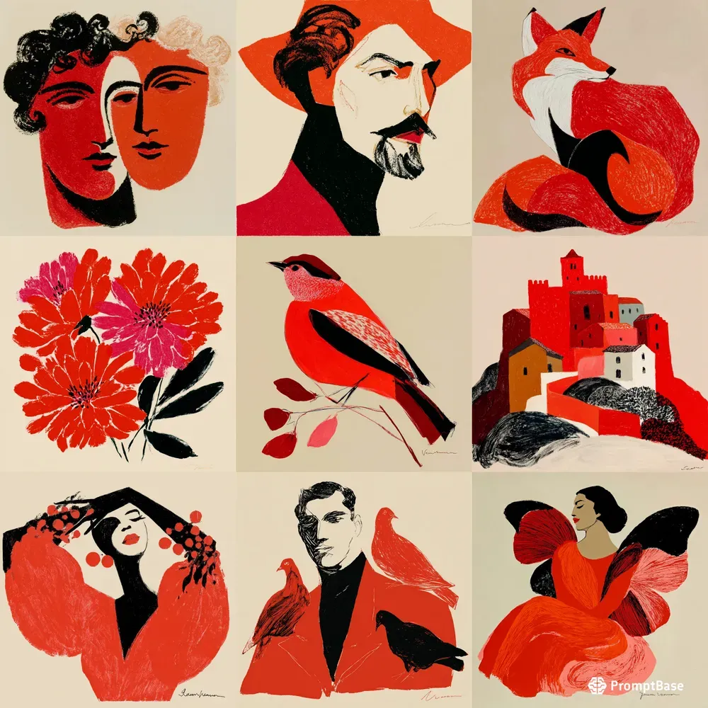 Retro Red Ink Portrait Art