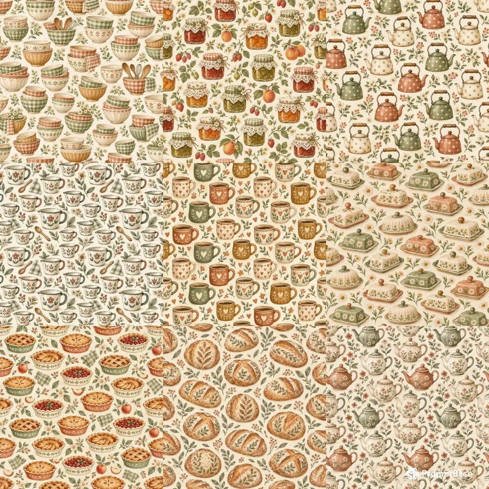 Cozy Cottage Kitchen Seamless Patterns