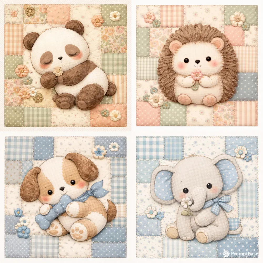 Handmade Quiltstyle Animal Illustrations