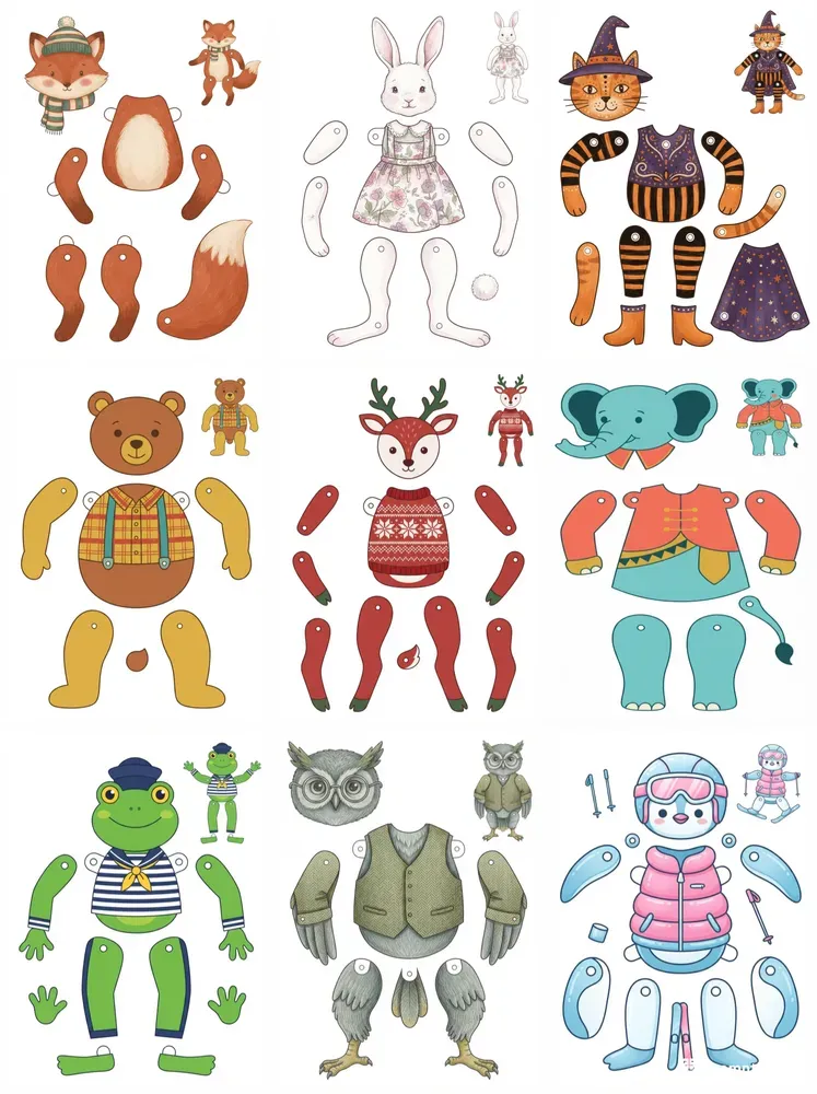 Jointed Animal Paper Puppet Sheets
