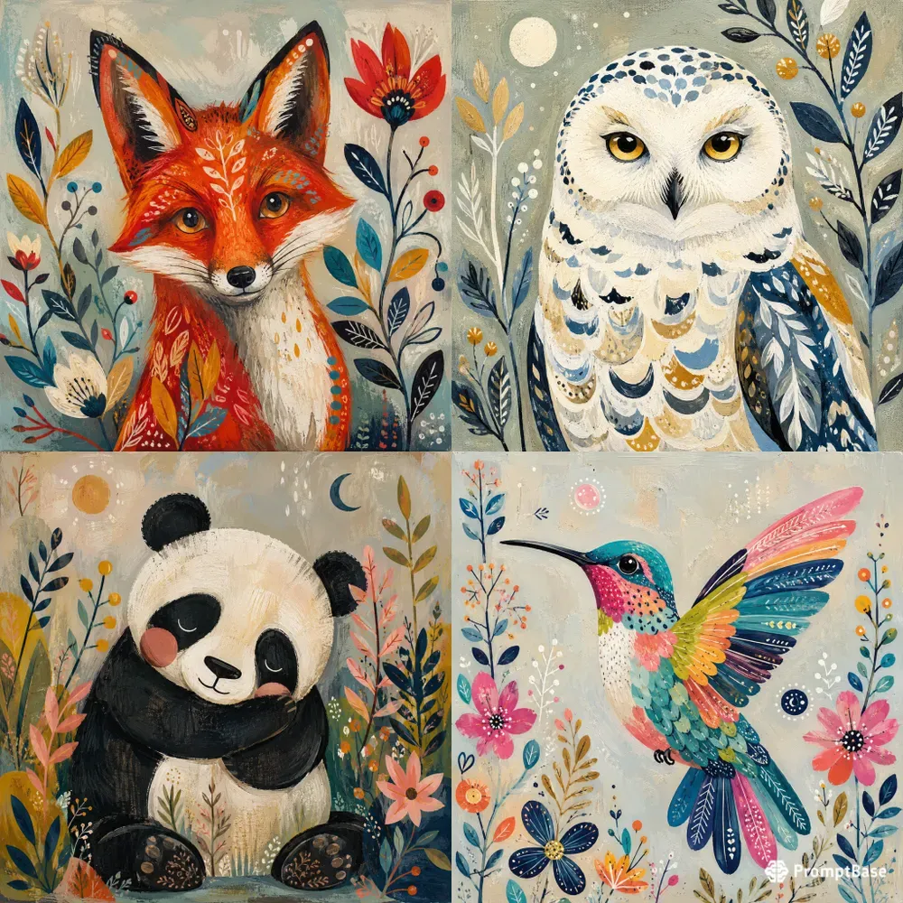 Modern Folk Art Animal Portraits