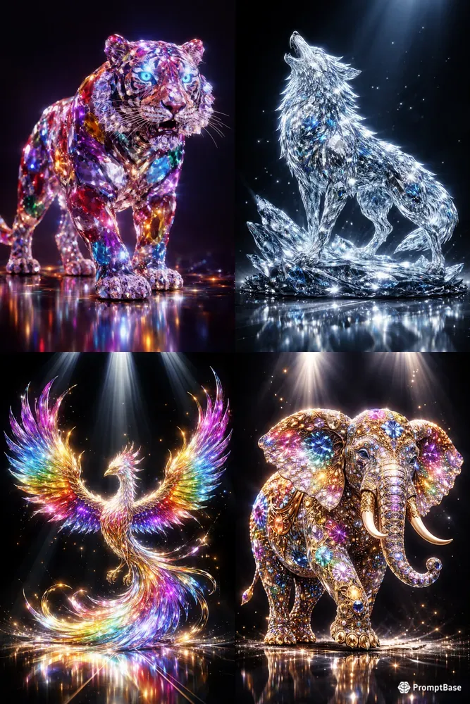 Crystal Beast Sculptures In Neon Glow
