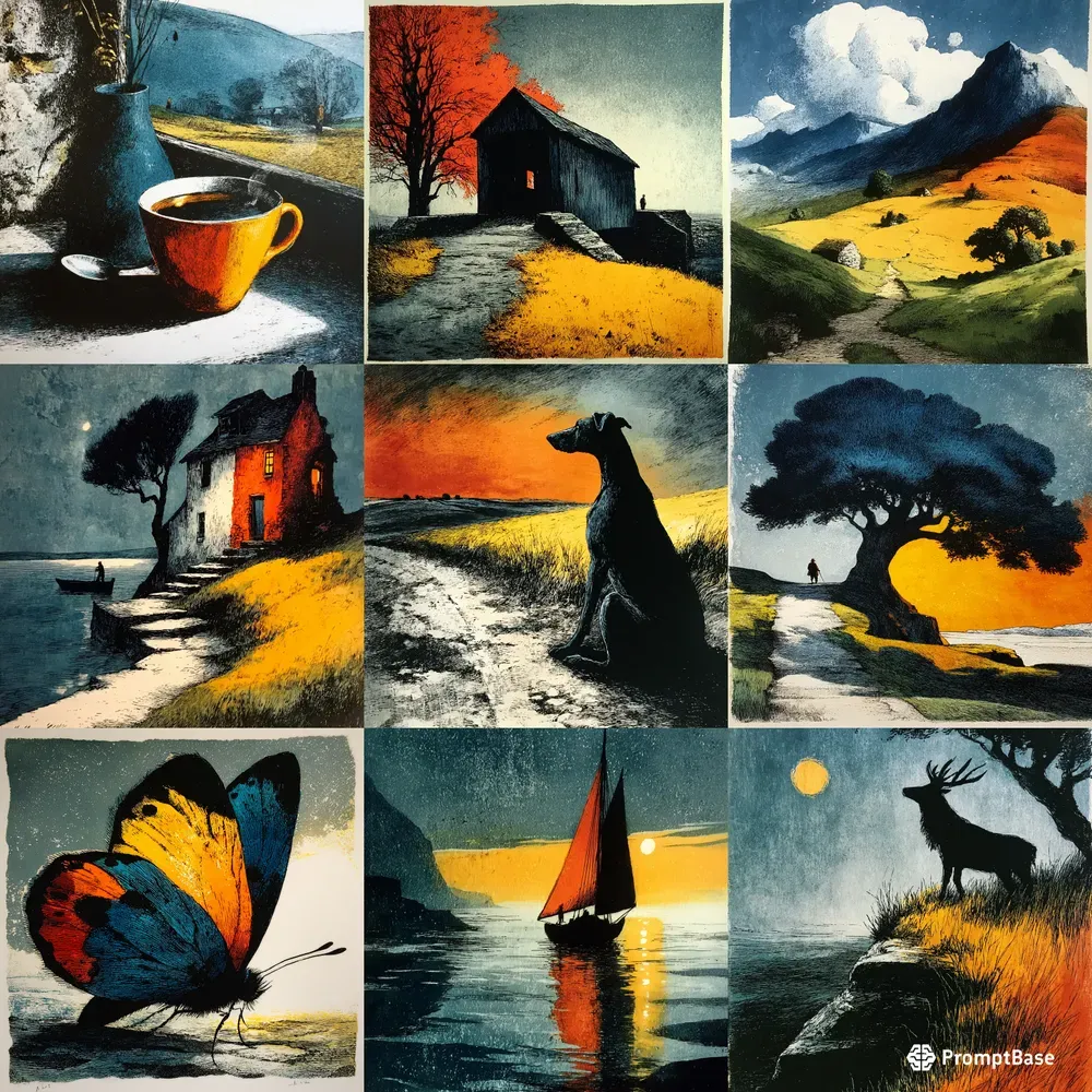 Litho Ink Silhouette Dusk Glows
