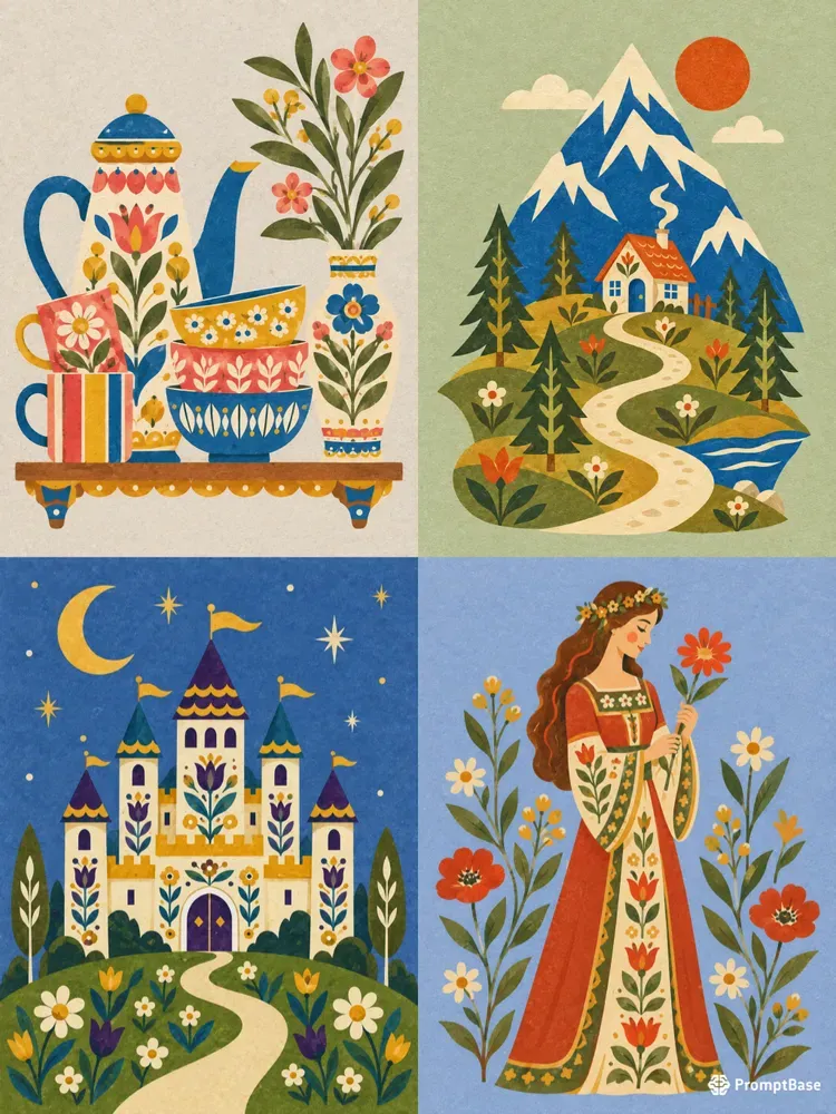 Retro Midcentury Folk Vector Art
