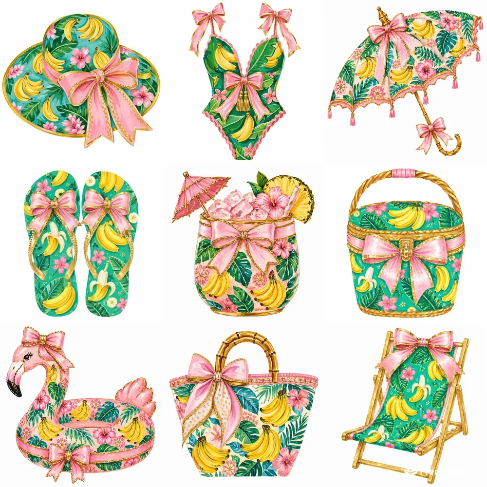 Tropical Chic Summer Gouache Cliparts