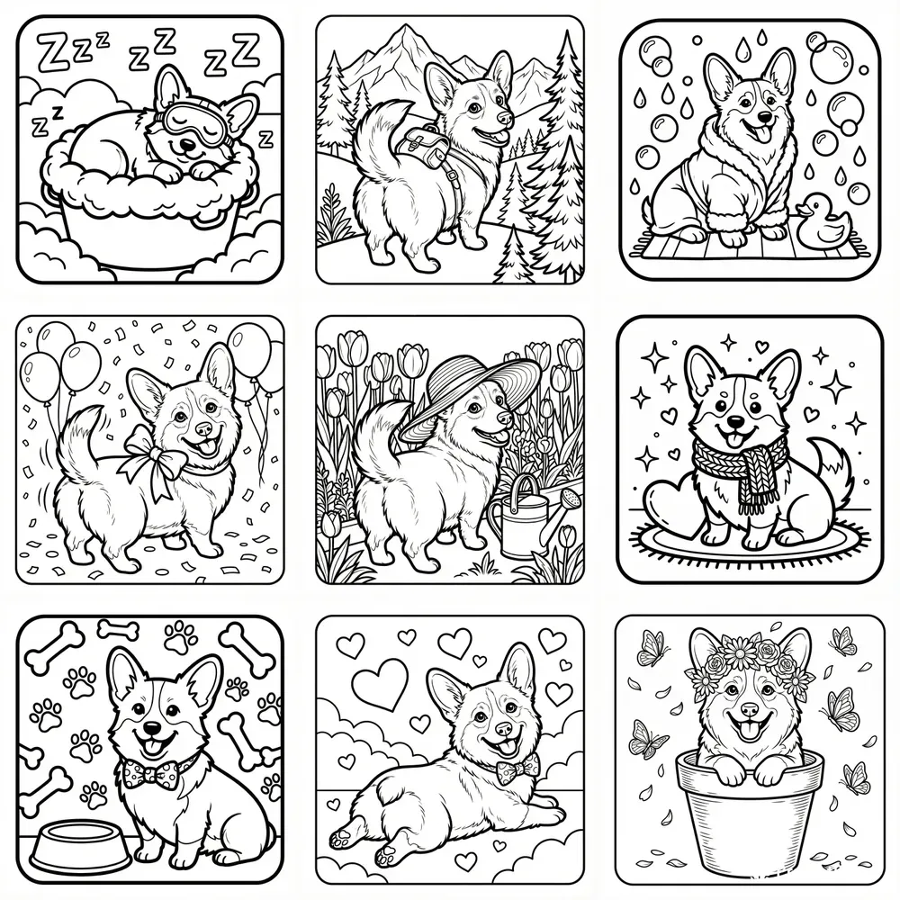 Cute Corgi Adventures Coloring Pages