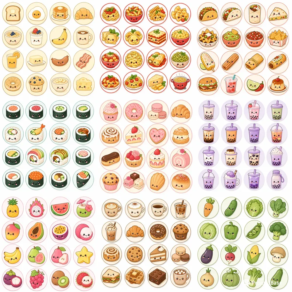 Kawaii Food Icon Sheets Any Theme