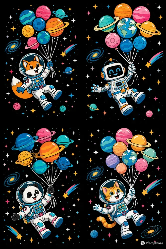 Cute Space Balloon Adventures
