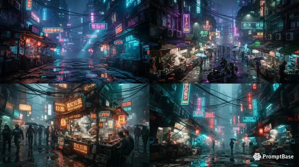 Cyberpunk Street Market Scene Gens