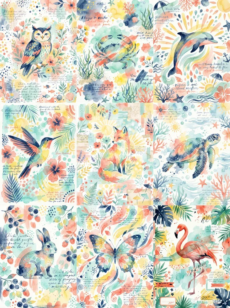 Summer Watercolor Animal Clipart