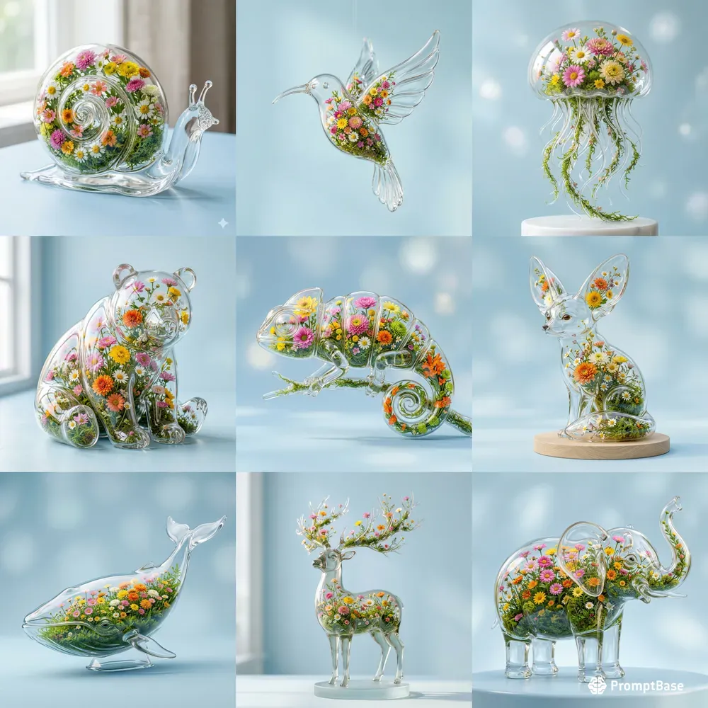 Flowerinfused Glass Animal Series