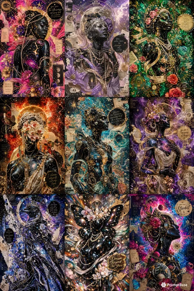 Cosmic Silhouette Collage Art