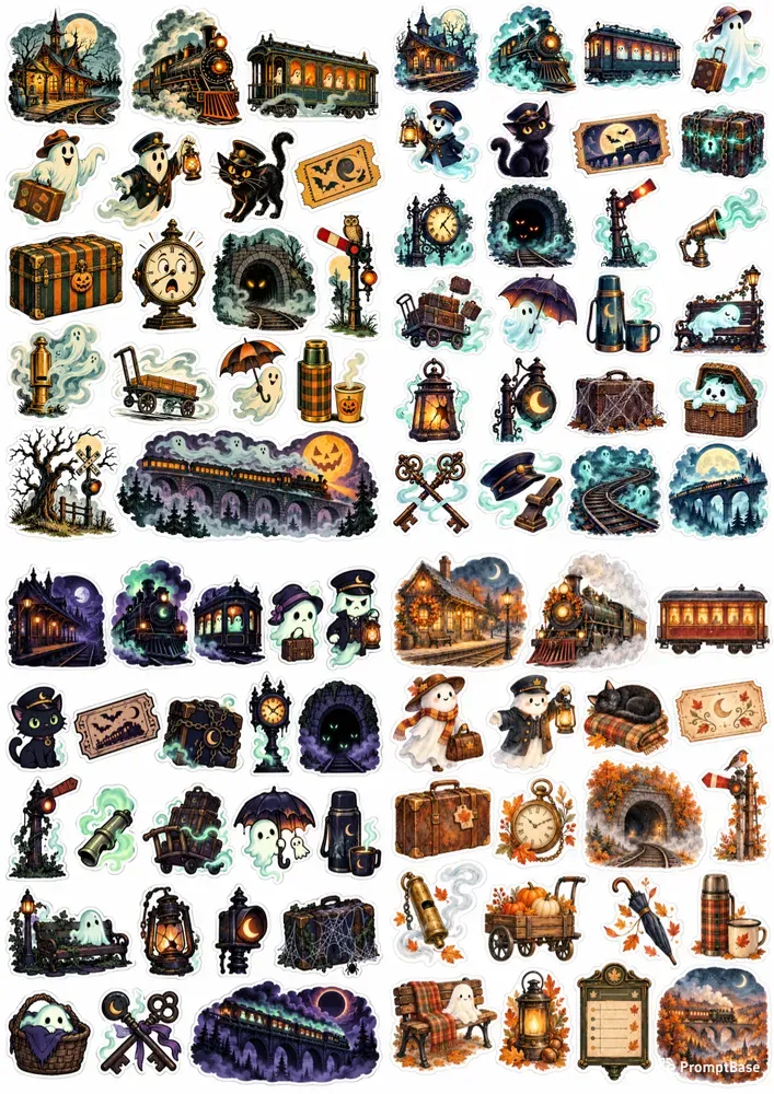 Ghost Railway Halloween Stickers