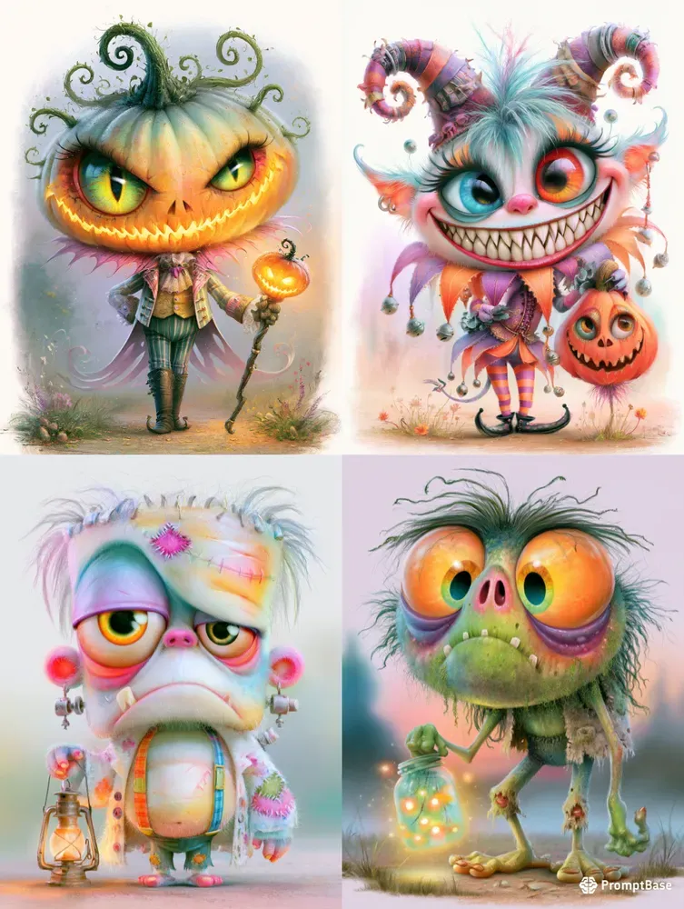 Whimsical Halloween Monster Characters
