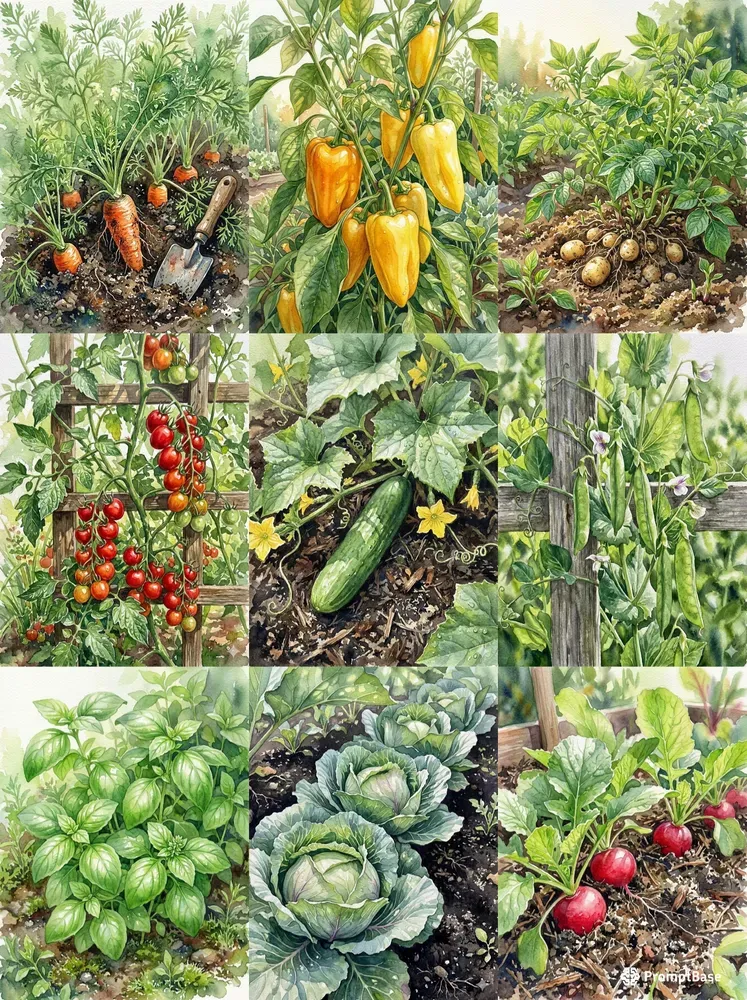 Botanical Vegetable Garden Watercolors
