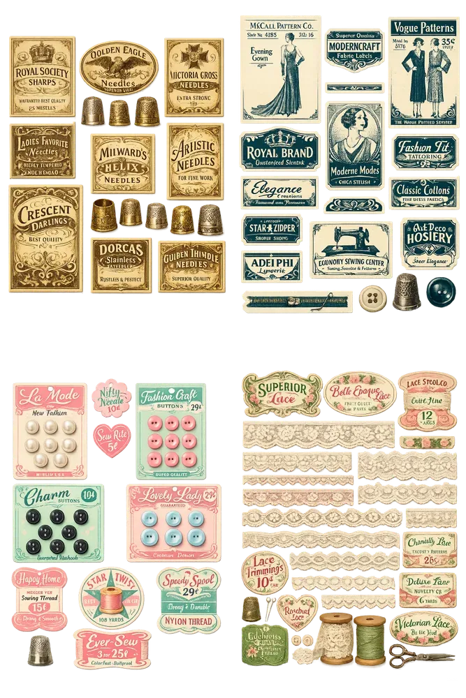 Vintage Sewing Ephemera Sticker Sheets