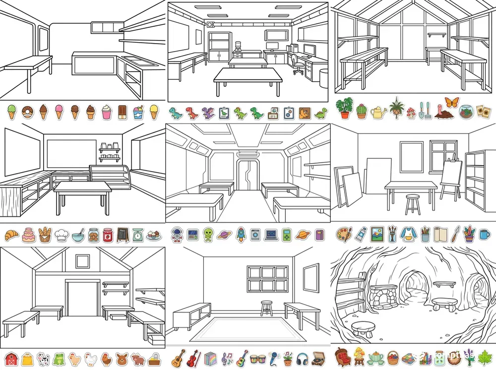 Cute Room Coloring Stickers Kits