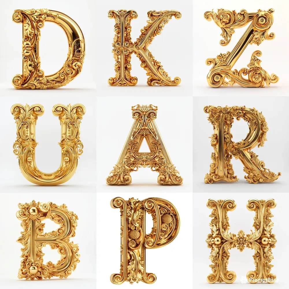 Ornate Golden Baroque 3D Letters