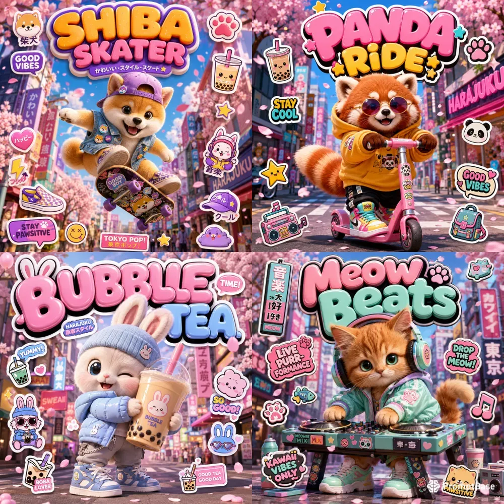 Cute 3D Streetwear Animal Poster Art