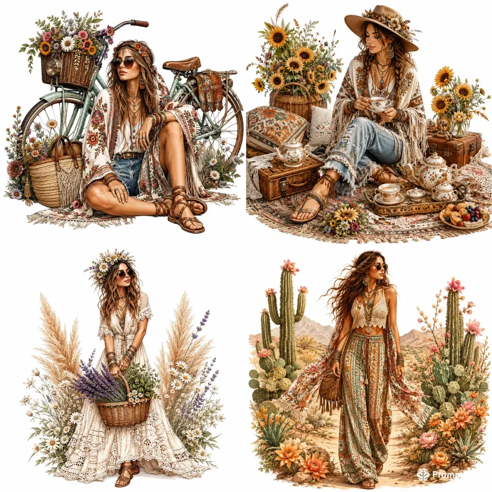 Boho Chic Fashion Clipart Collections