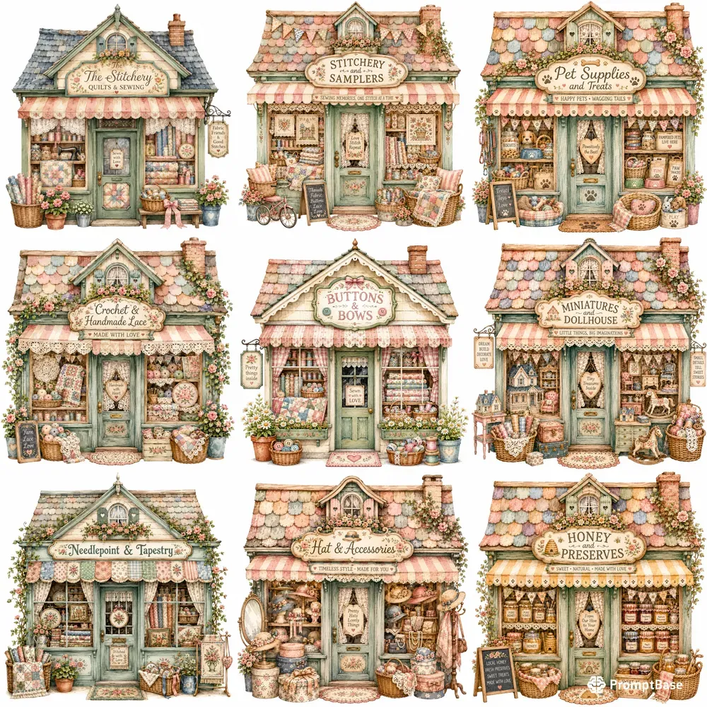 Cozy Village Shop Facade Cliparts