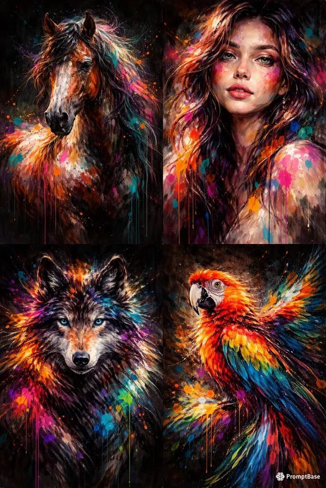 Boho Modern Loose Oil Animal Portraits