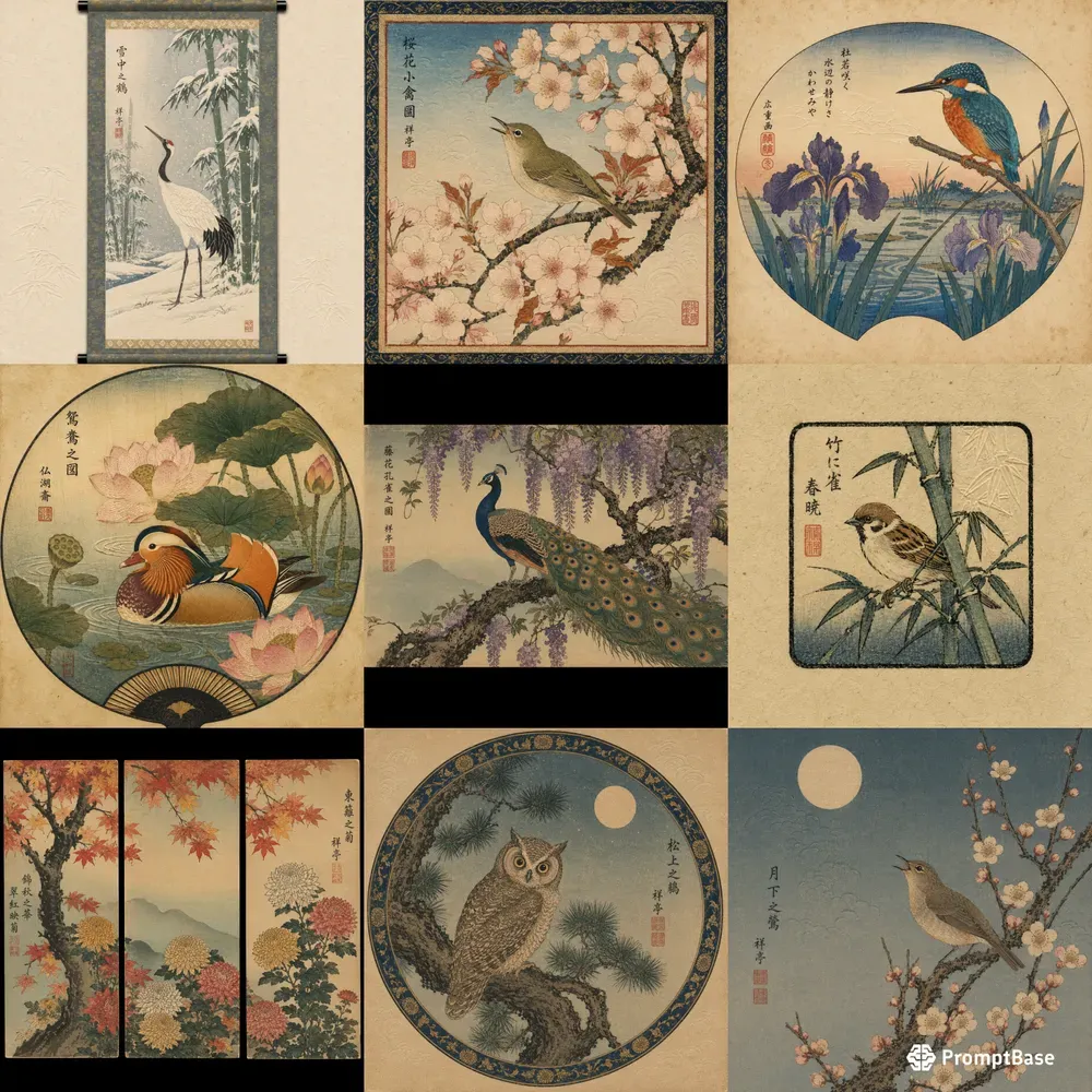Vintage Japanese Bird Flower Prints