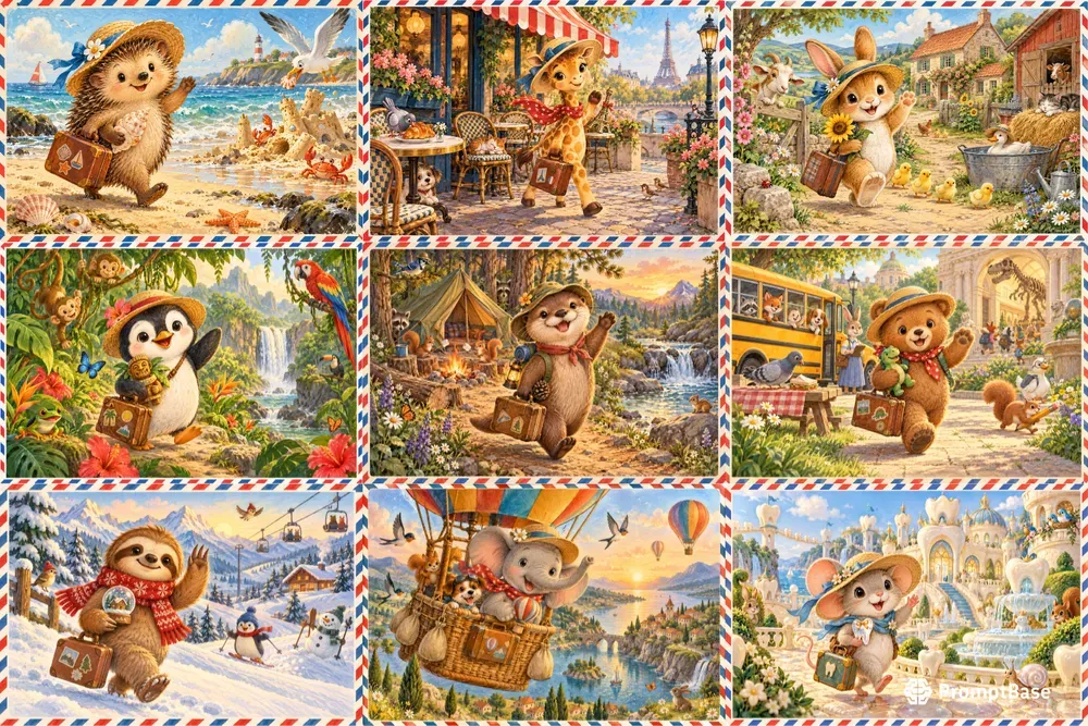 Cute Animal Pen Pal Postcard Art