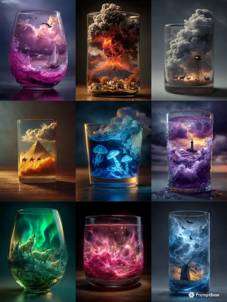 Hyperrealistic Surreal Glass Scenes