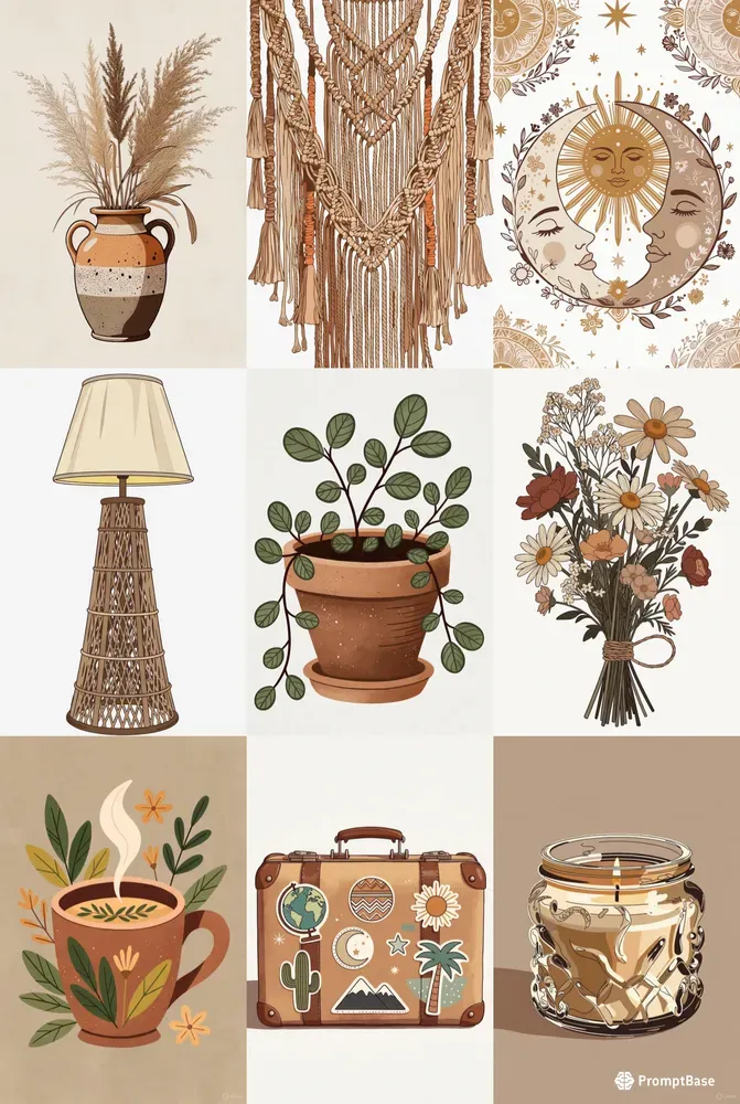 Boho 2D Home Decor Clip Art