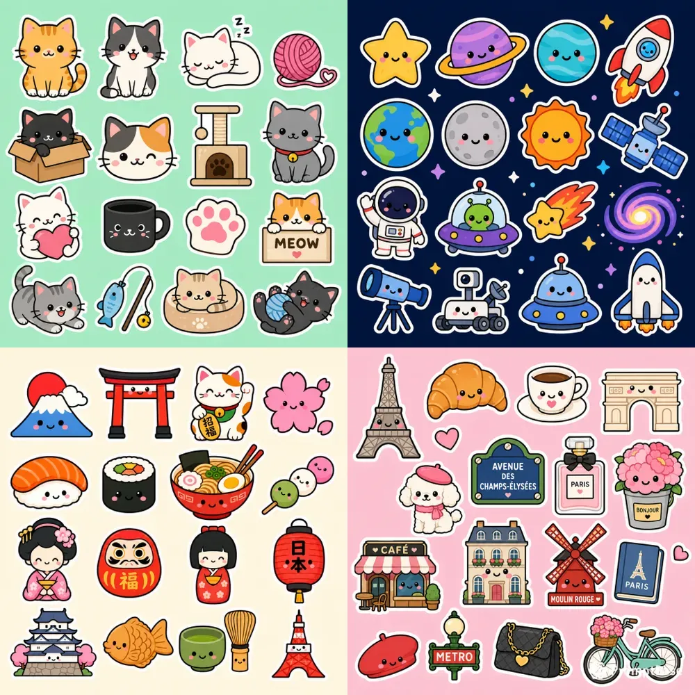 Kawaii Cultural Sticker Sheets