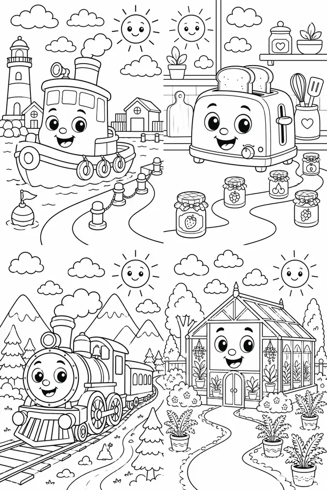 Whimsical Kids Coloring Book Line Art