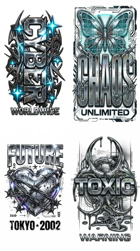Y2k Cyber Grunge Typography Logos
