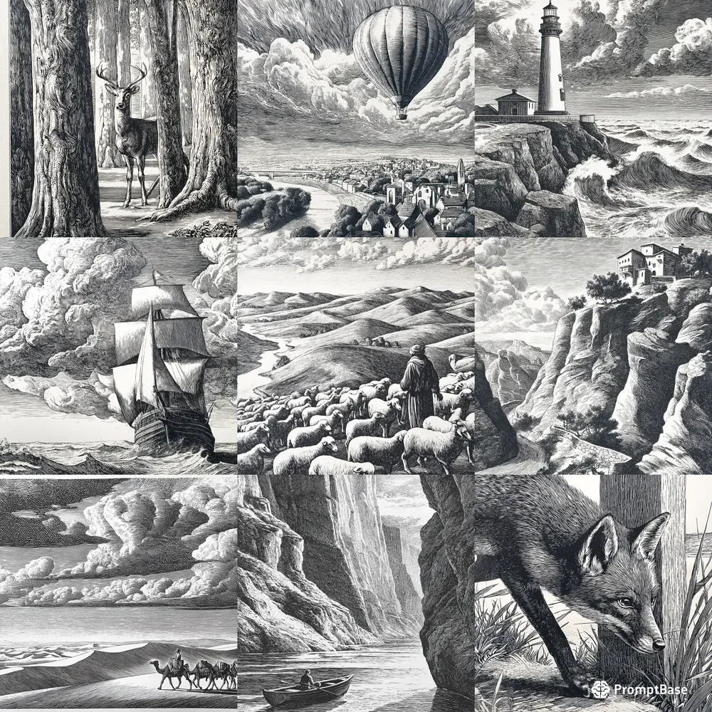 Vintage Engraved Storybook Scenes