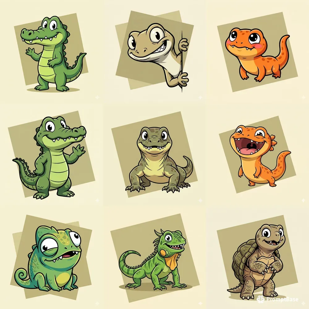 Cute Celshaded Reptile Characters