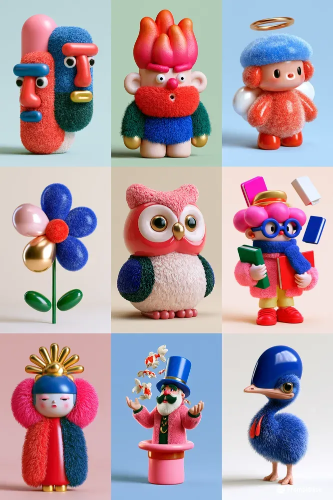 Fuzzy 3D Character Sculptures